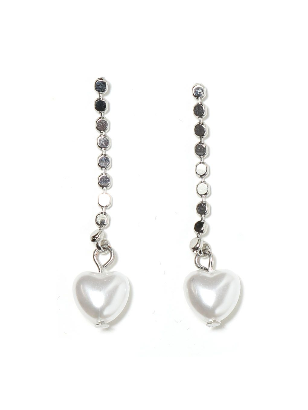 【BUBBLES】パールハートチェーンピアス