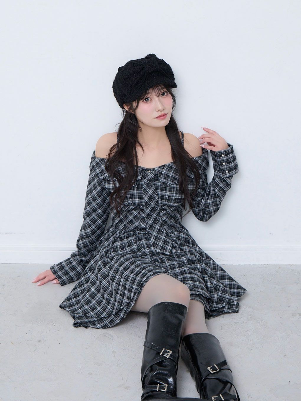 【BUBBLES】オフショルネクタイティアードワンピース