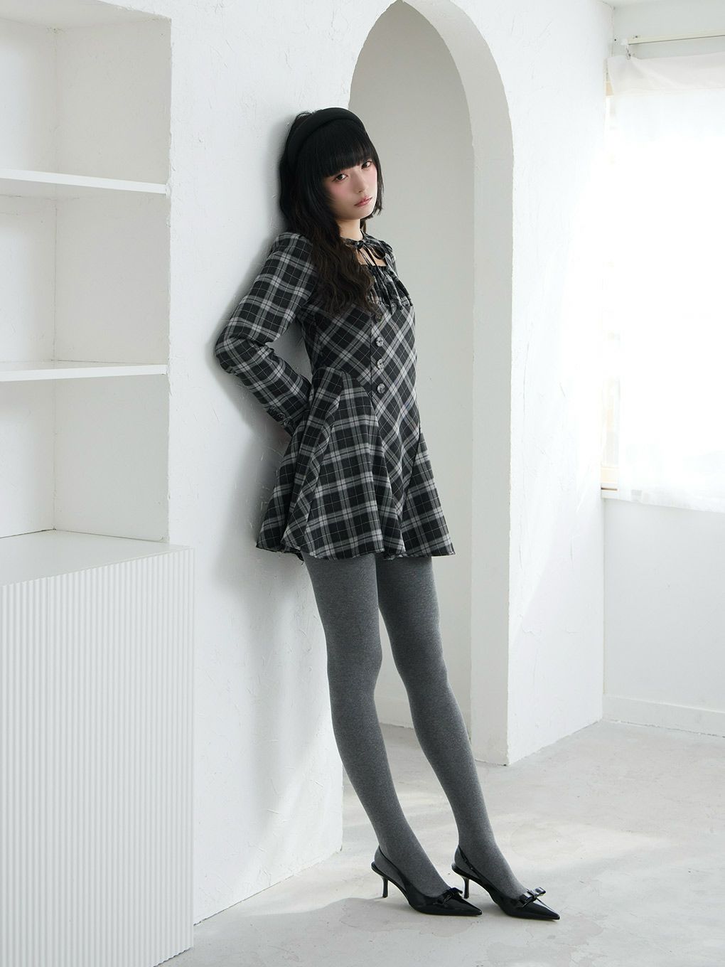 【BUBBLES】オープンネックフレアワンピース