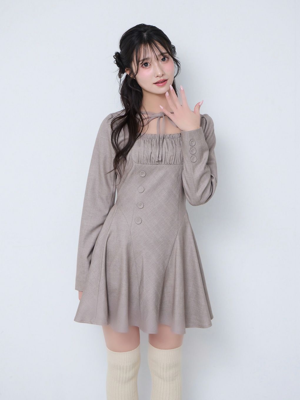 【BUBBLES】オープンネックフレアワンピース