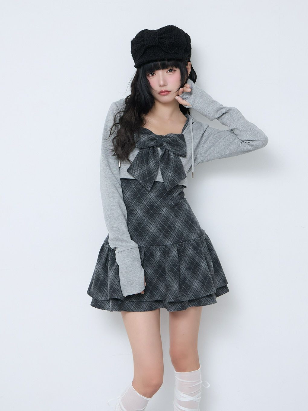 【BUBBLES】チェックパーカーワンピース