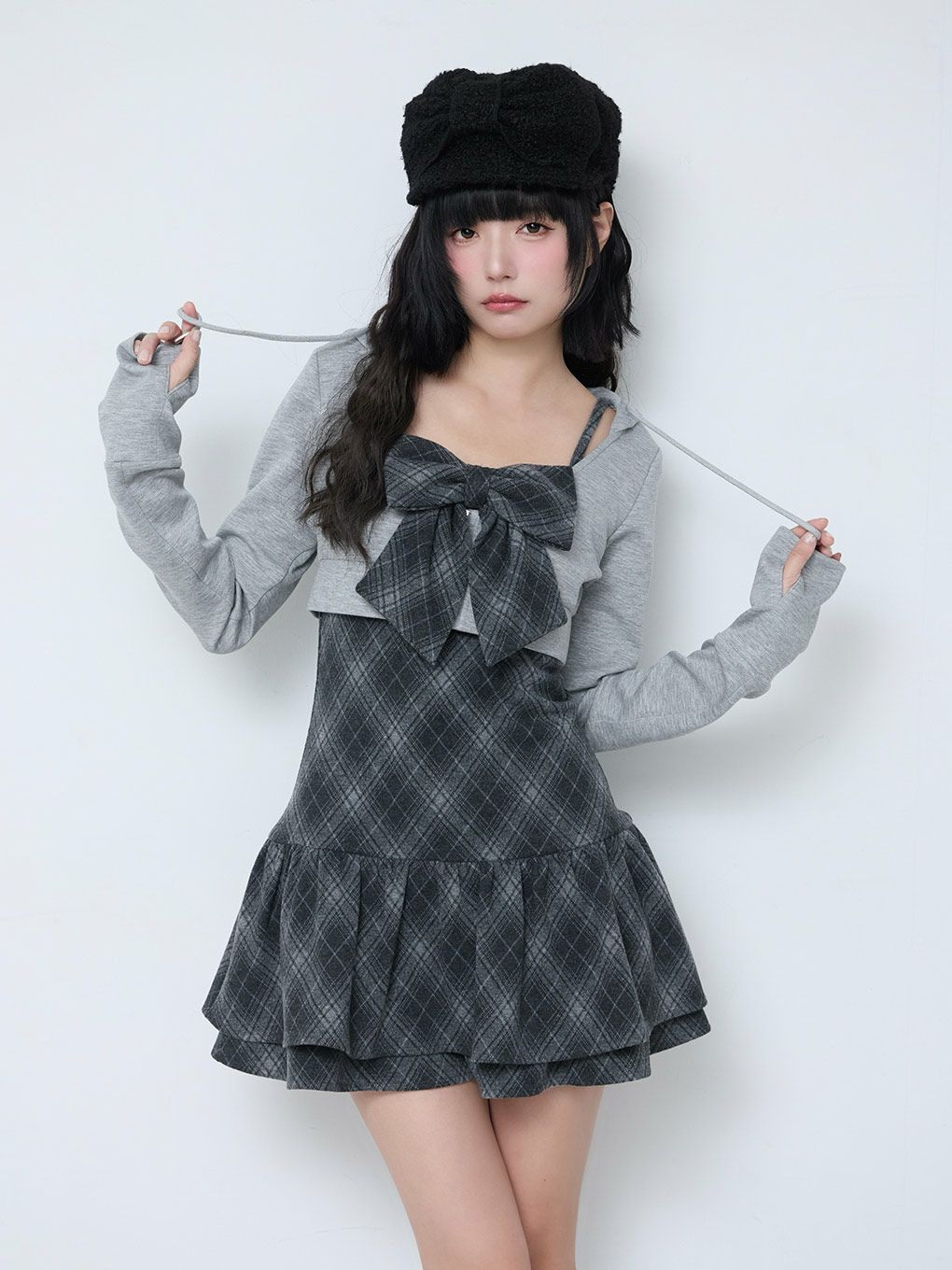 【BUBBLES】チェックパーカーワンピース