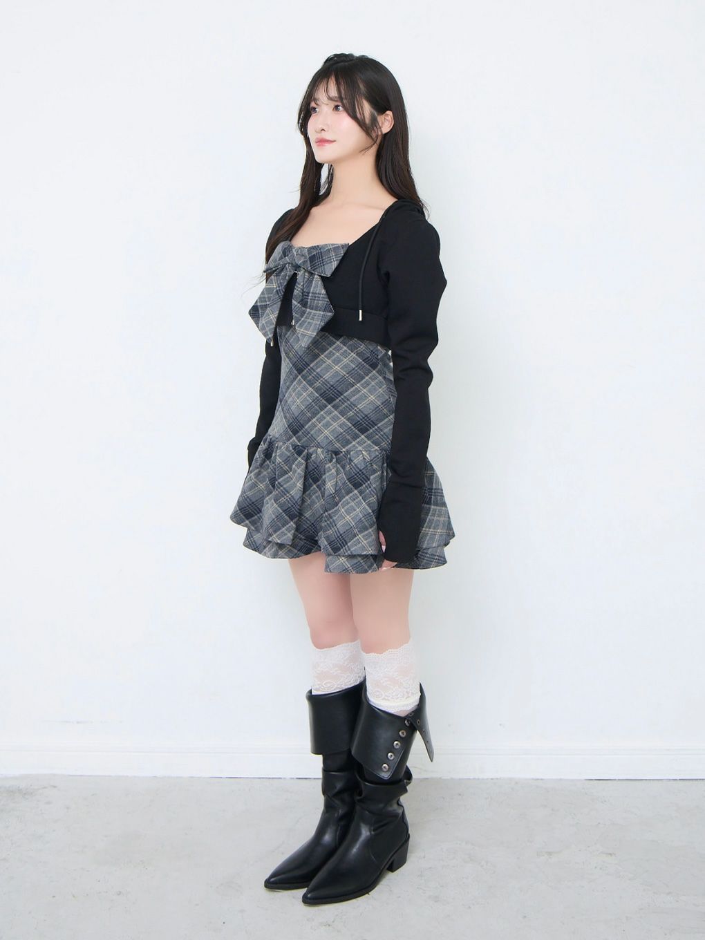 【BUBBLES】チェックパーカーワンピース