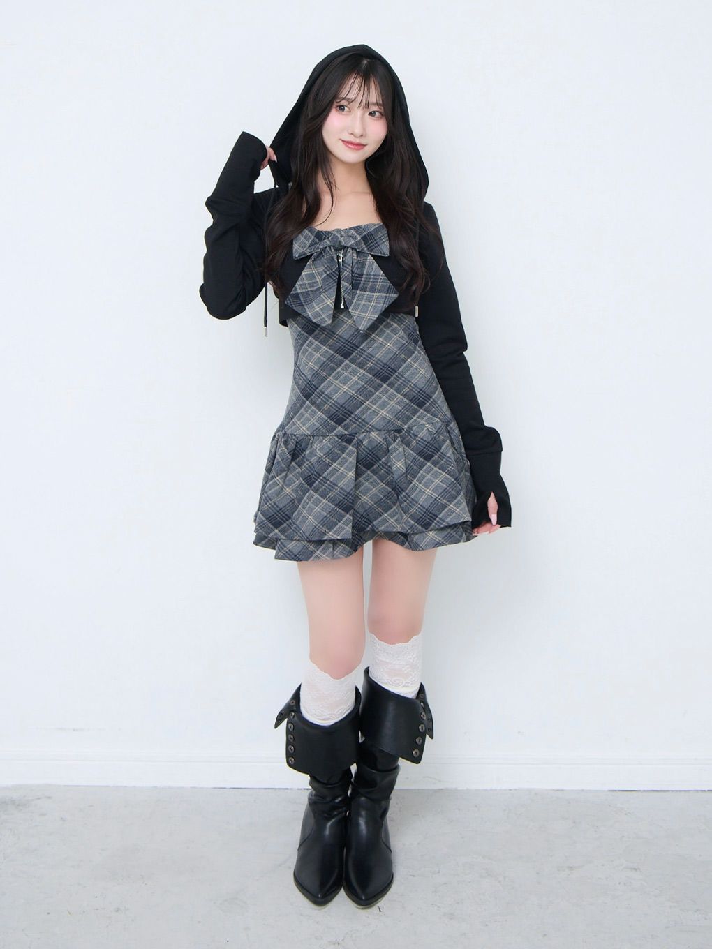 【BUBBLES】チェックパーカーワンピース