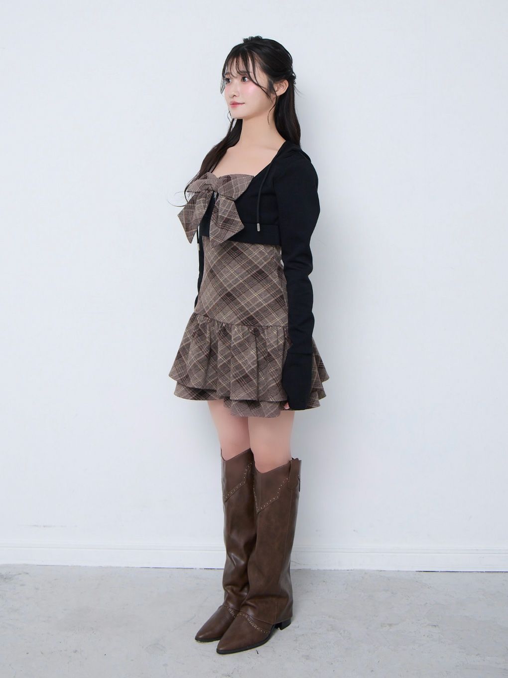 【BUBBLES】チェックパーカーワンピース