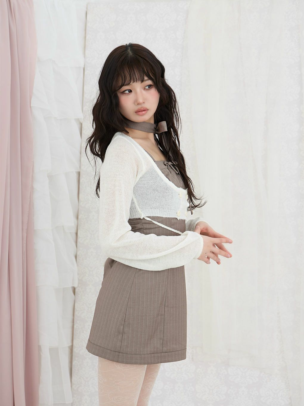 【BUBBLES】リボンタイカーデワンピース