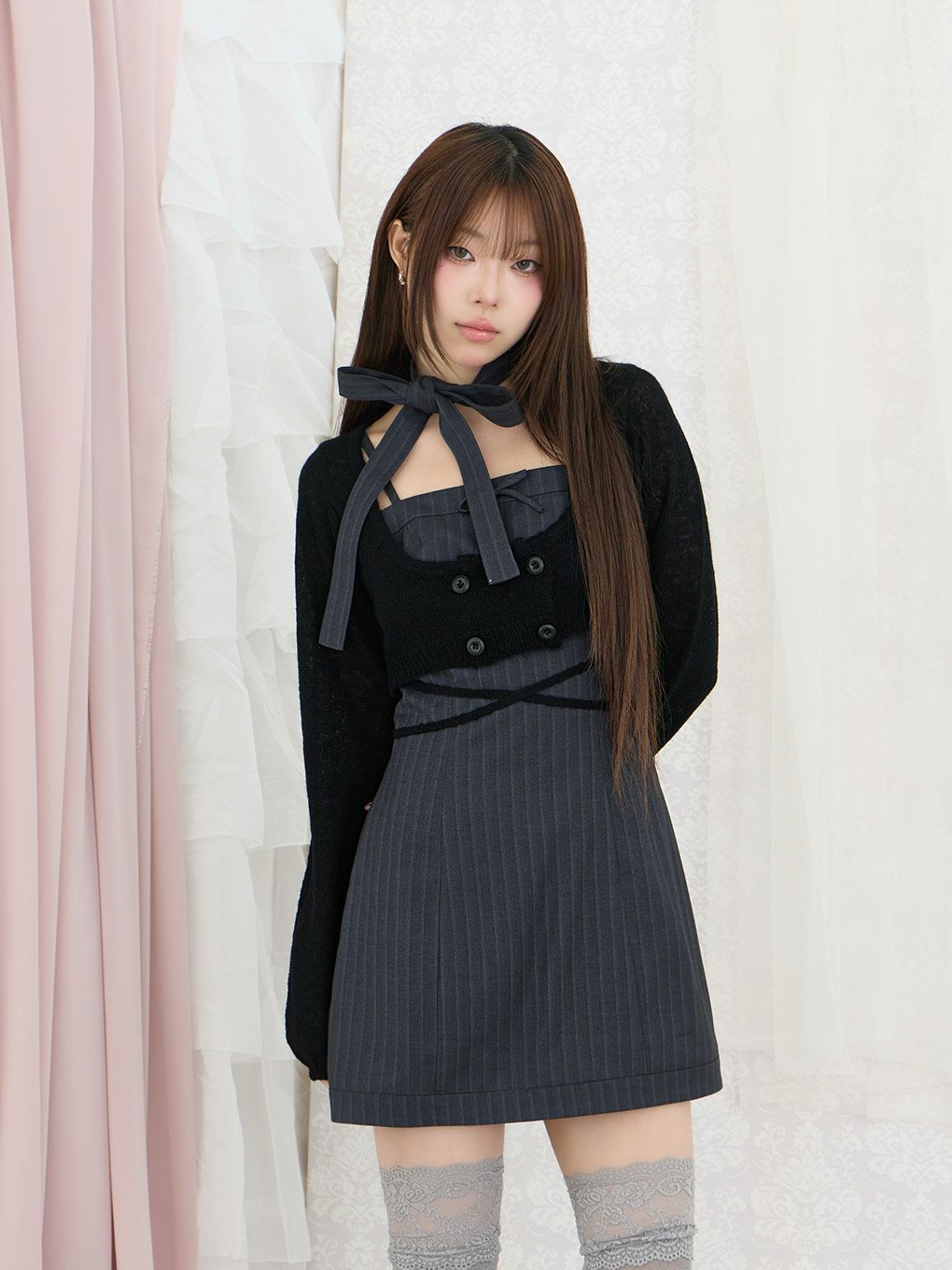 【BUBBLES】リボンタイカーデワンピース