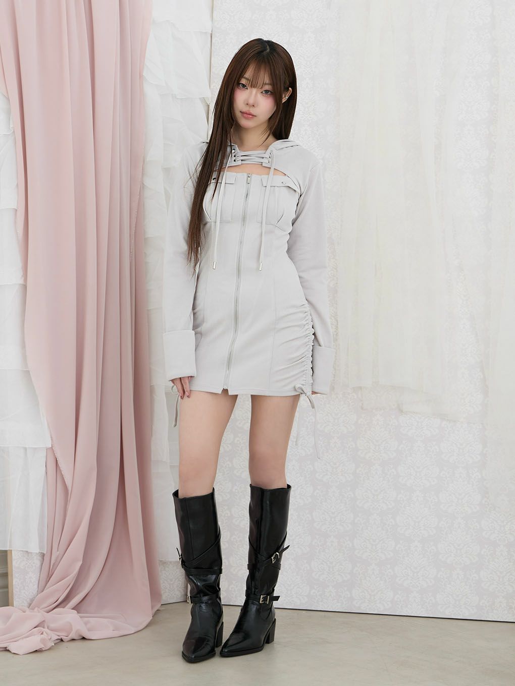 【BUBBLES】レースアップパーカーワンピース