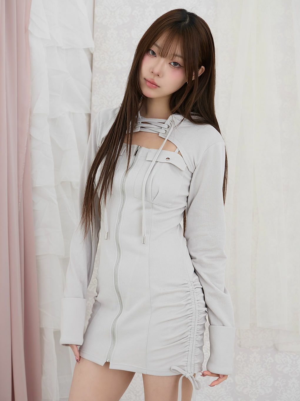 【BUBBLES】レースアップパーカーワンピース