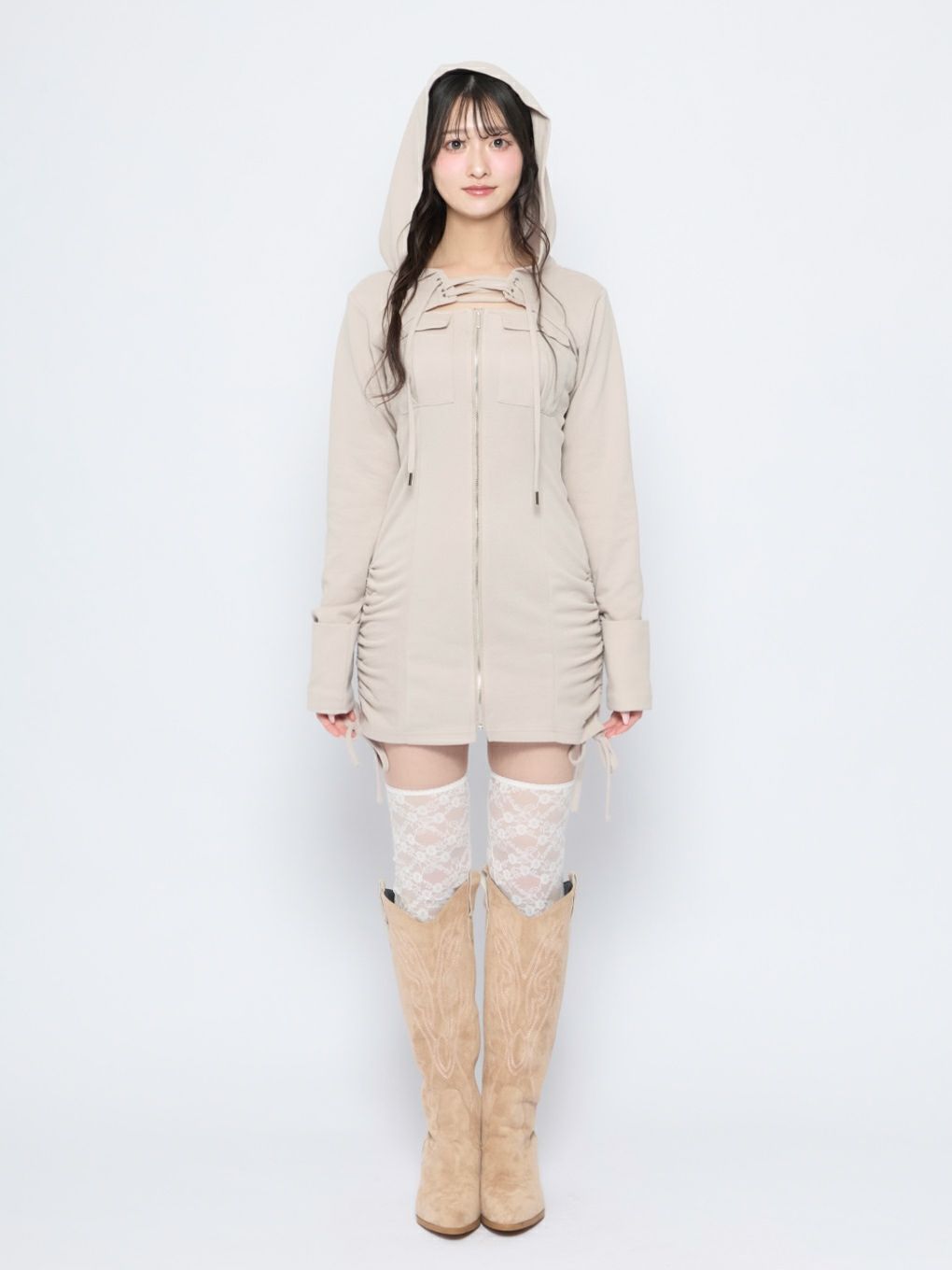 【BUBBLES】レースアップパーカーワンピース