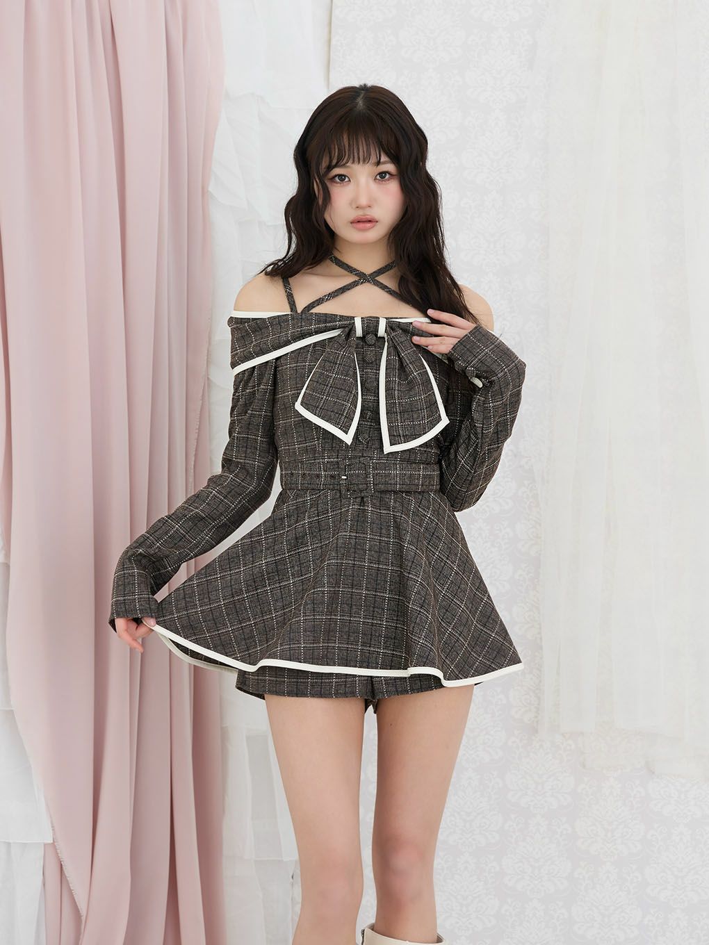 【BUBBLES】リボンオフショルセットアップ