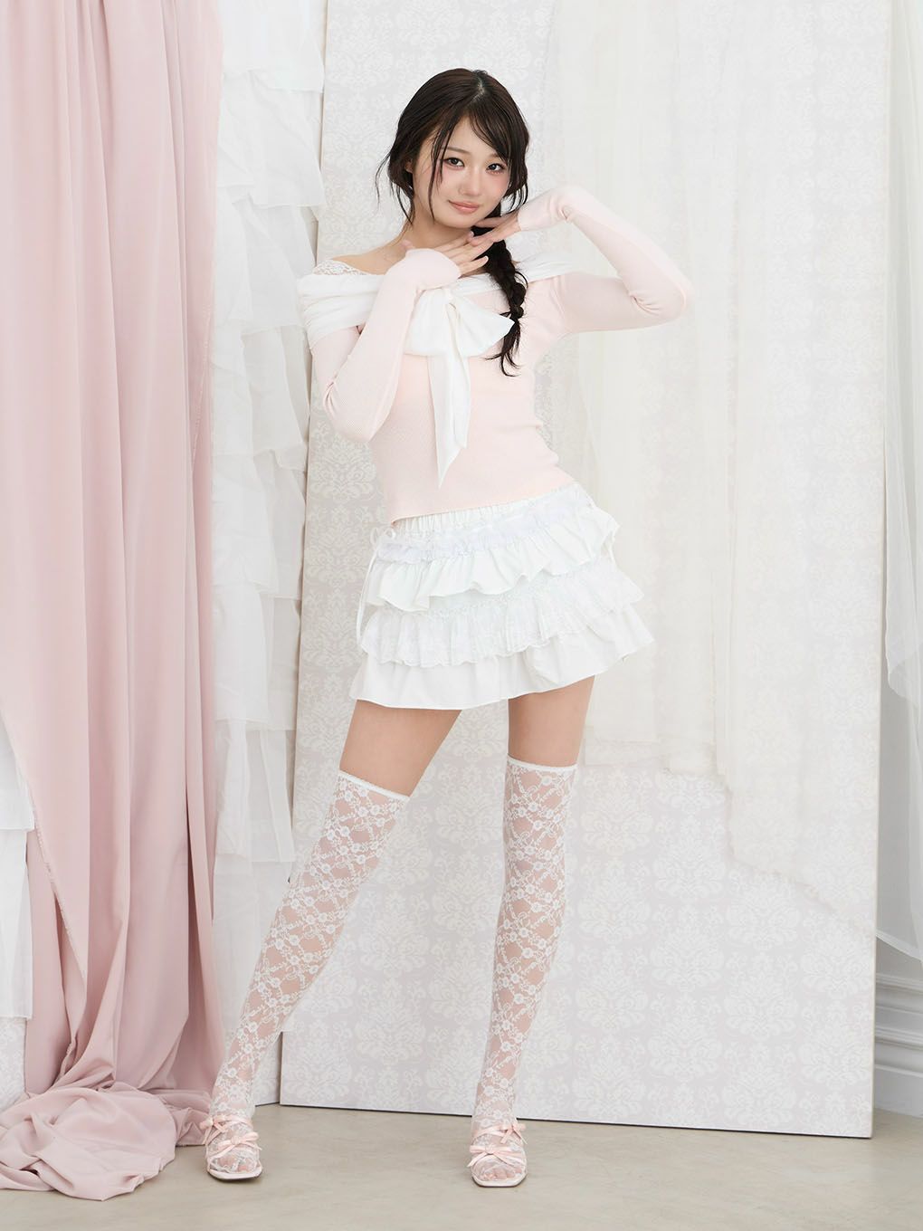 【BUBBLES】リボンギャザーニット