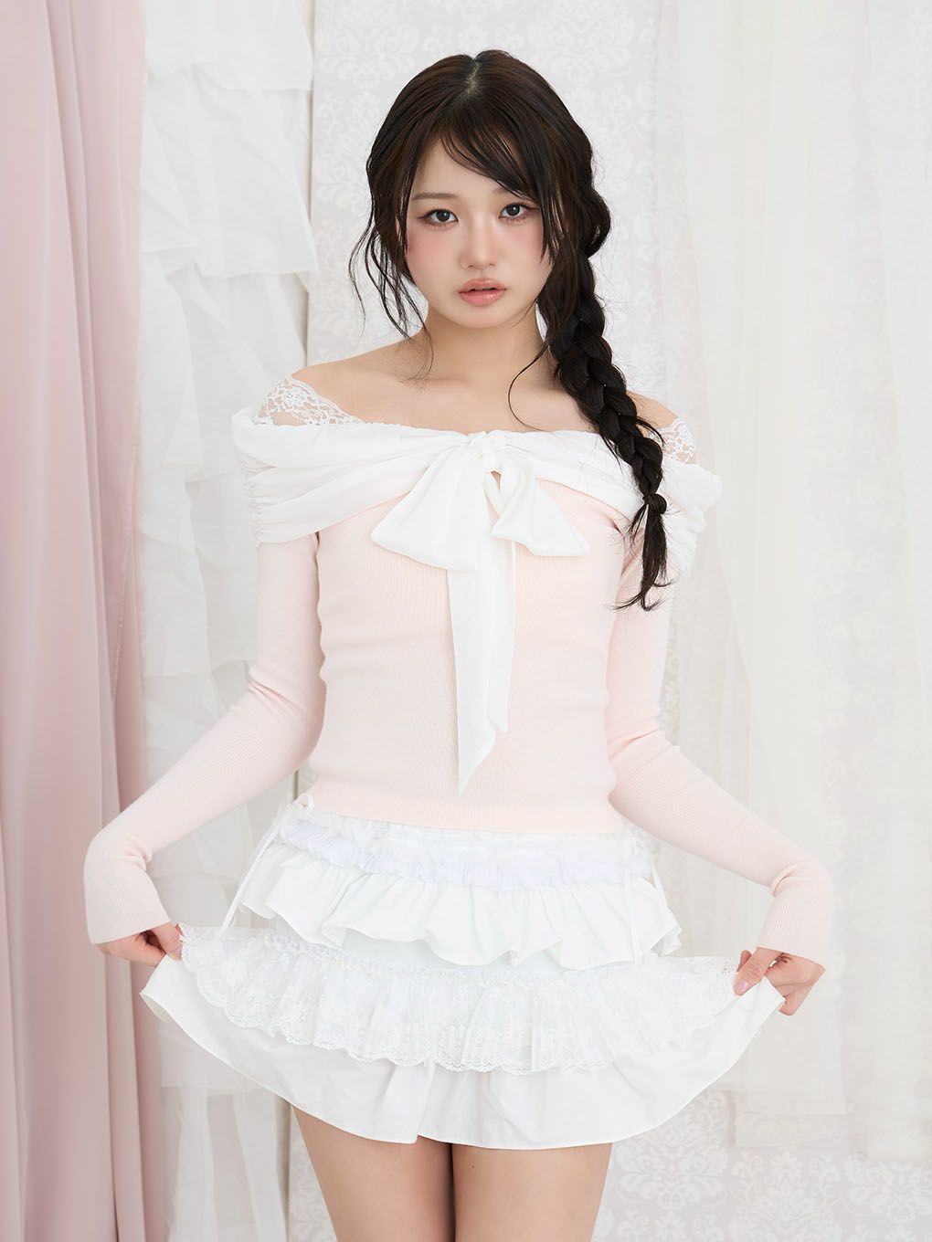 【BUBBLES】リボンギャザーニット