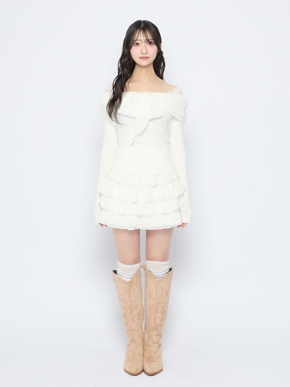 【BUBBLES】リボンギャザーニット